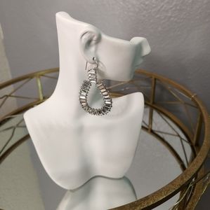 Rhinestone oval water drop earrings silver